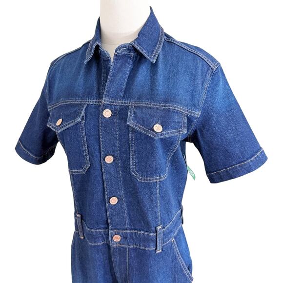 NWT Gap Blue Dark Wash Denim Short Sleeve Jumpsuit Women's Size 6 - Picture 3 of 10